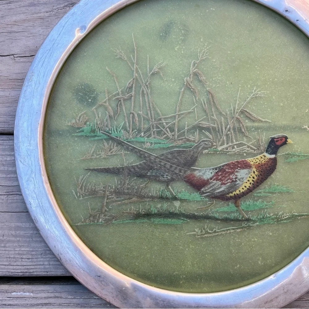 Vintage Stieff Pewter Platter Tray Wildlife Duck Pheasant Hunting P70 Pewter
